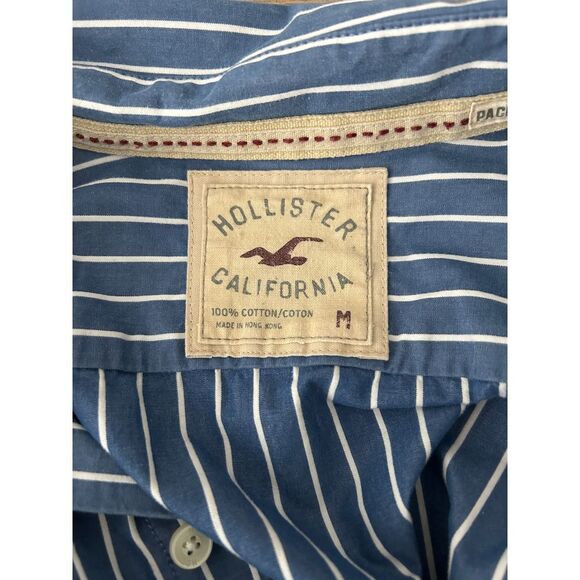 Holister Men's Button Down Shirt Sz M Blue white stripes cotton Y2k Casual - Picture 3 of 6